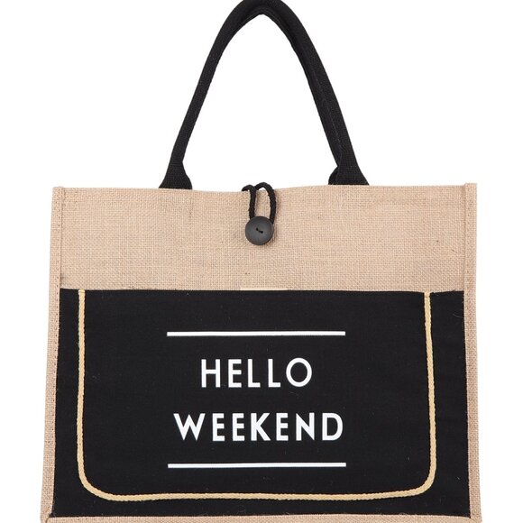 Hello Weekend Summer Tote Bag in Black - Picture 2 of 4